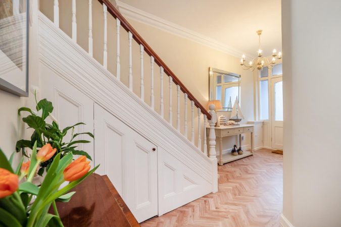 Rosewood, Victorian villa's entrance with parquet flooring