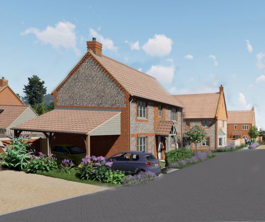 Mill Street, Holt North Norfolk, looking East from Milll St towards development