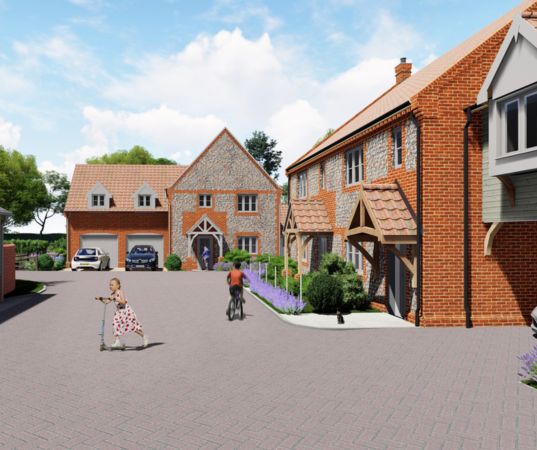 Mill Street, Holt North Norfolk looking north from new courtyard